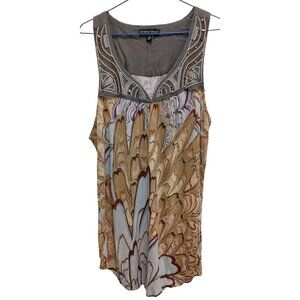 Greater Good Tank Top Womens XL Gray Orange Floral Beaded BOHO Beach‎ Cottage